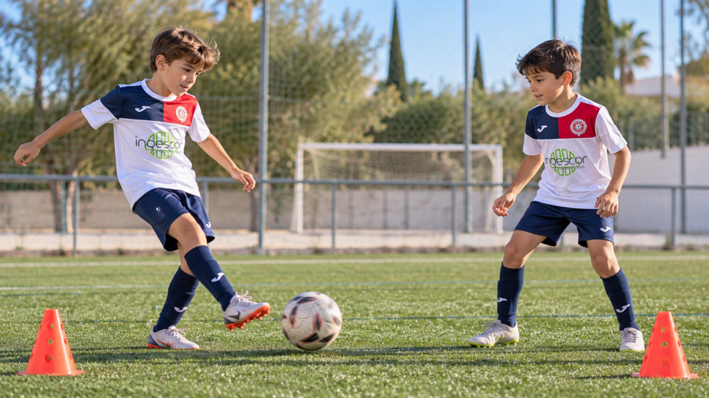 Imagen ilustrativa de fútbol base para Benjamín Escuela con la equipación de CD Fuentes