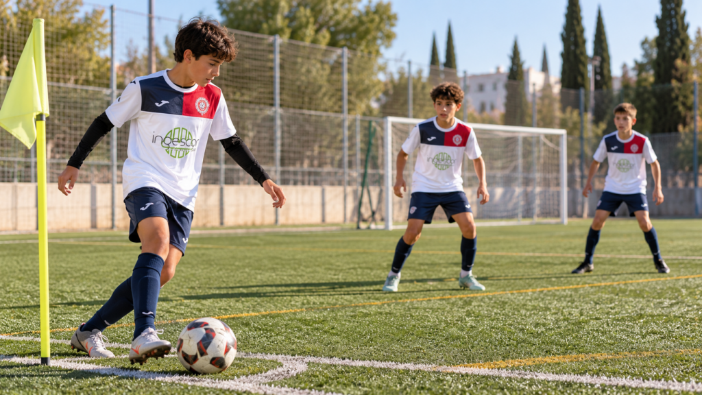 Imagen ilustrativa de fútbol base para Infantil Federado con la equipación de CD Fuentes