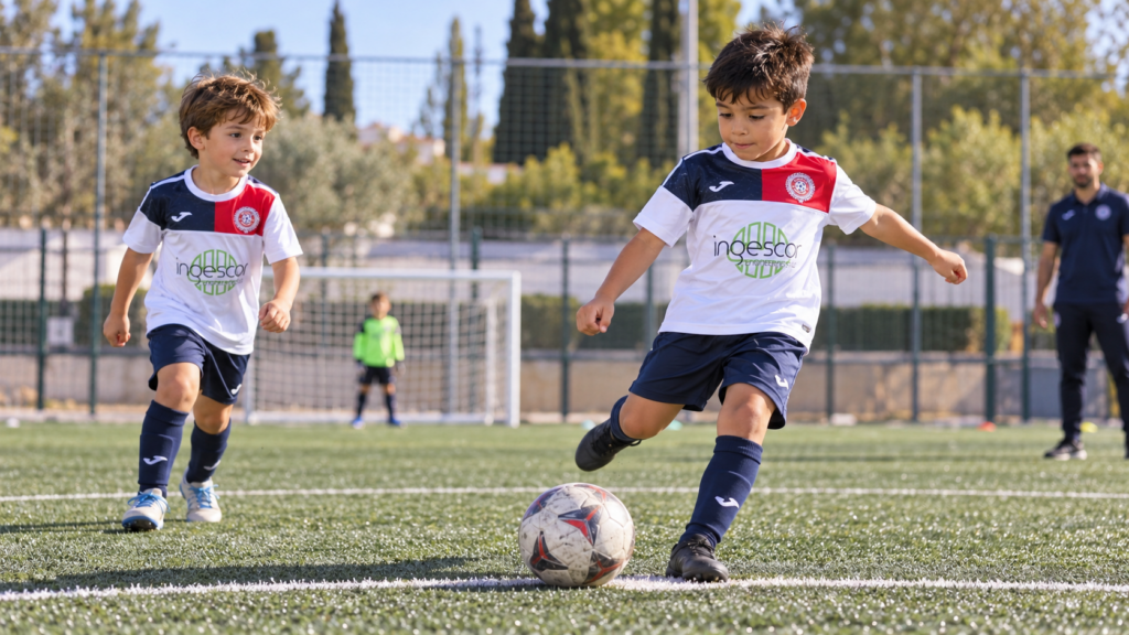 Imagen ilustrativa de fútbol base para Prebenjamín A Federado con la equipación de CD Fuentes