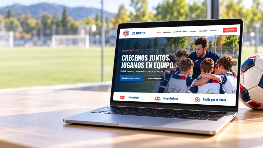 Presentación de la nueva web de CD Fuentes en un ordenador portátil
